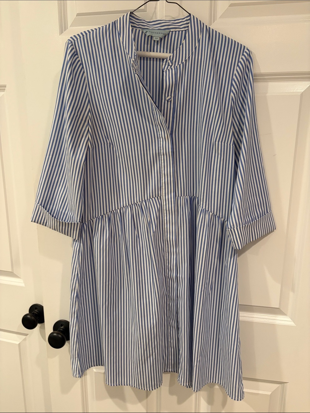 Tuckernuck - Womens Blue & White Striped Button-Front Dress